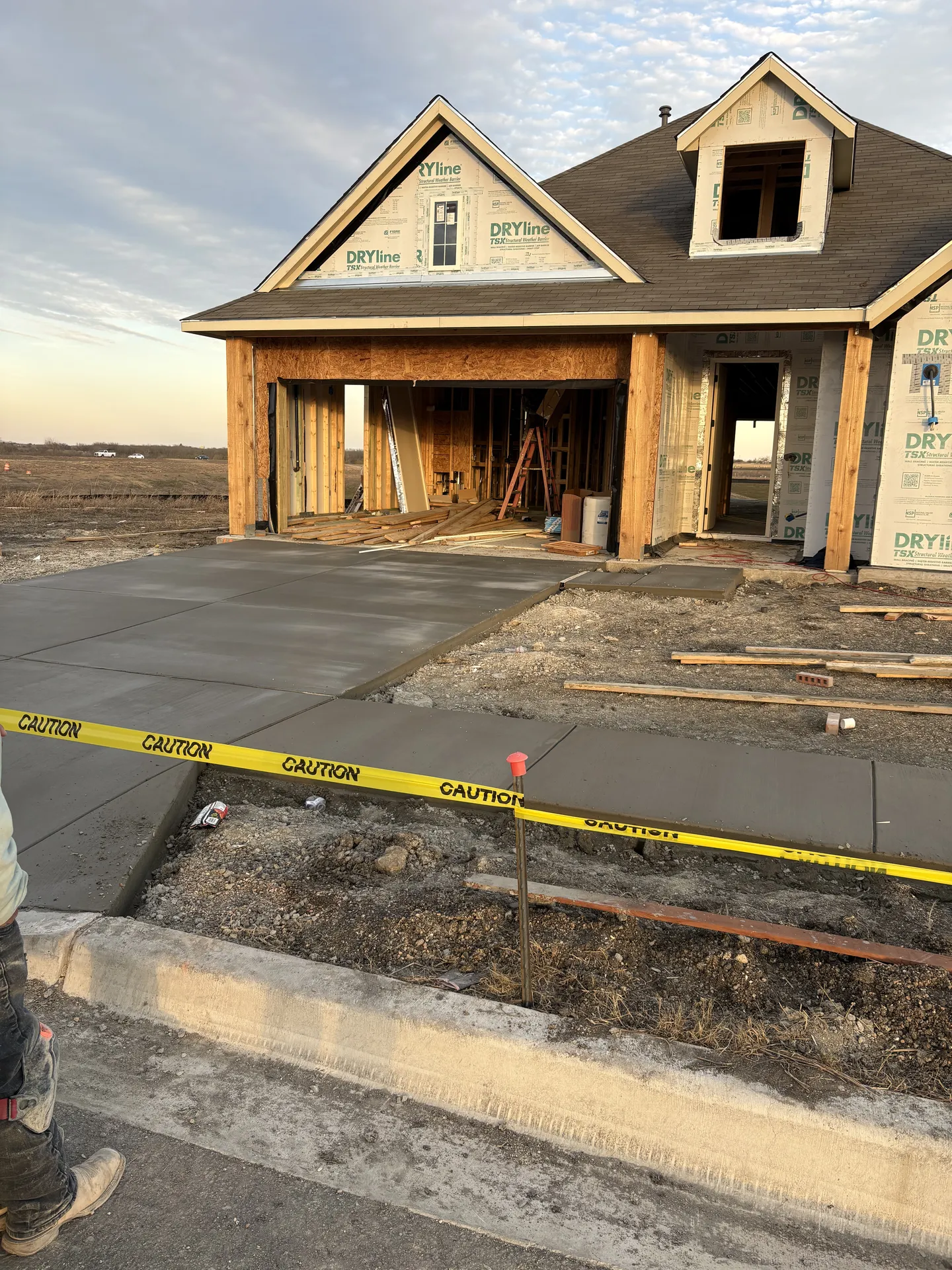 Front view during the Creedmoor cement driveway pour
